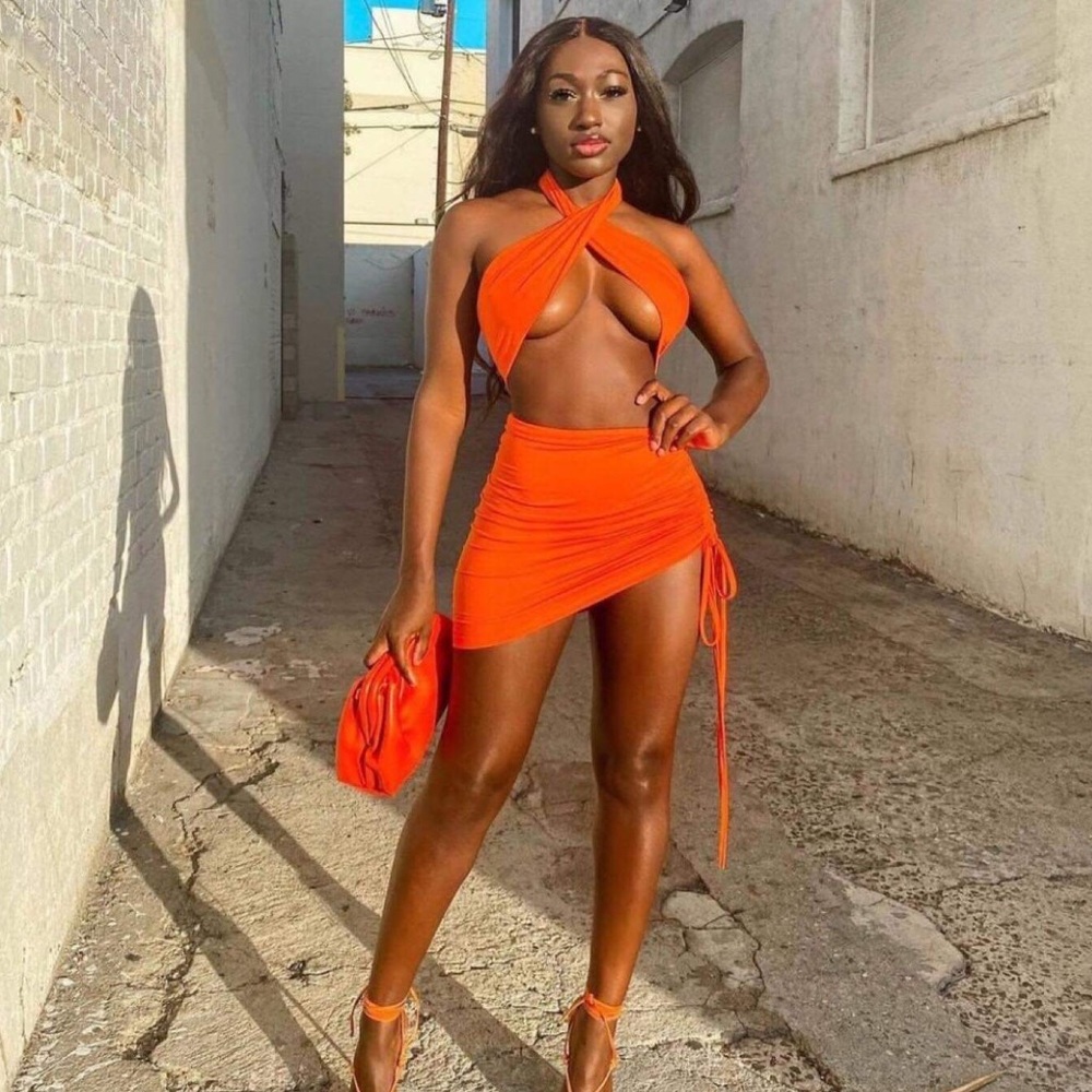 Orange 2piece skirt set